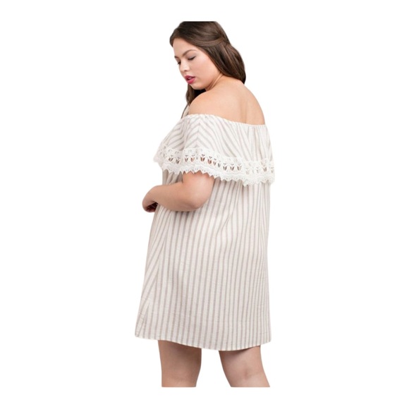 Kori America Off Shoulder Striped Mini Dress | Embroidered Ruffle Detail Size XL - Picture 2 of 10